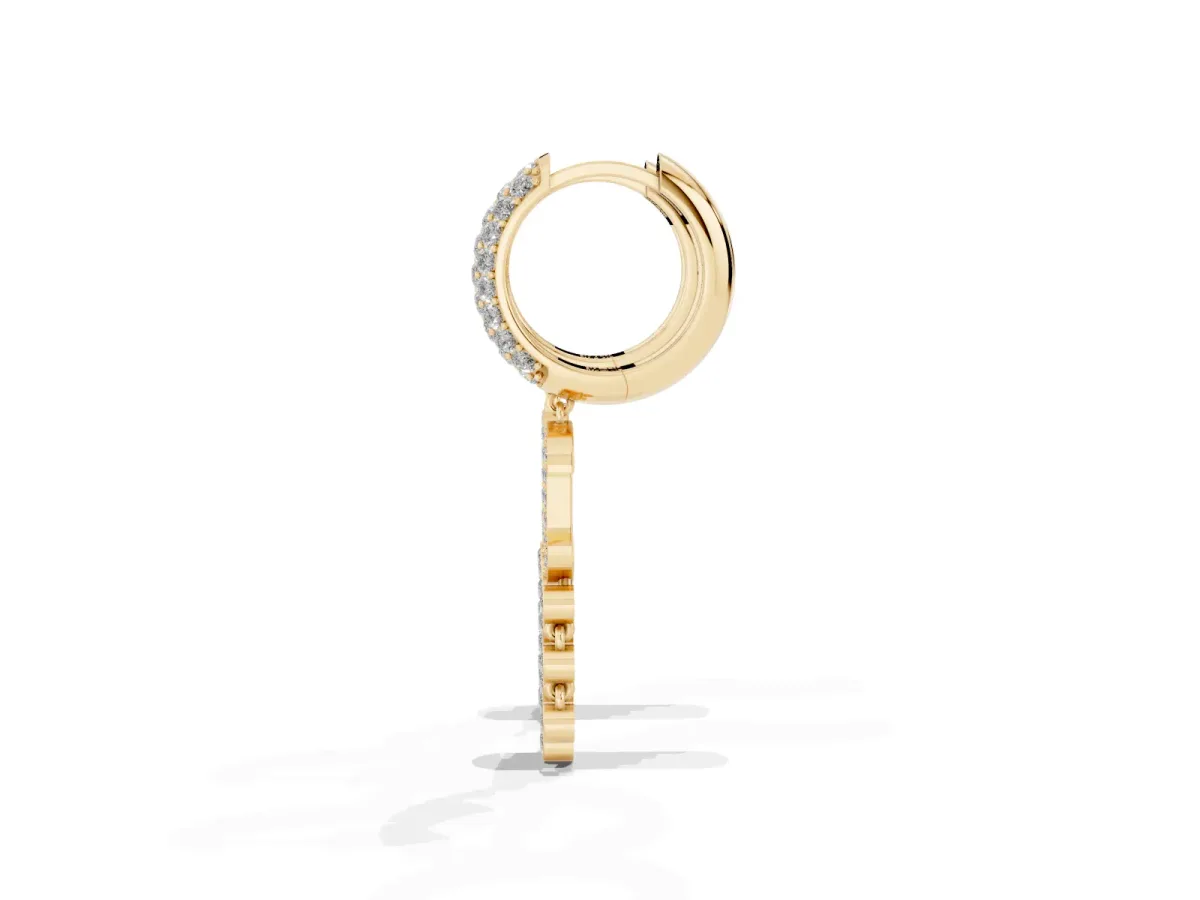 Round Diamond Initial C Huggie Hoop Earrings Yellow gold