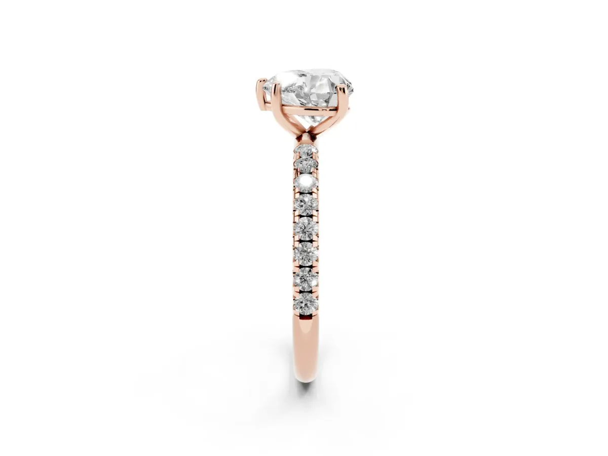 Heart Cut Cut Diamond Solitaire Ring with Micro Pave Band and Four Prong Setting Rose gold