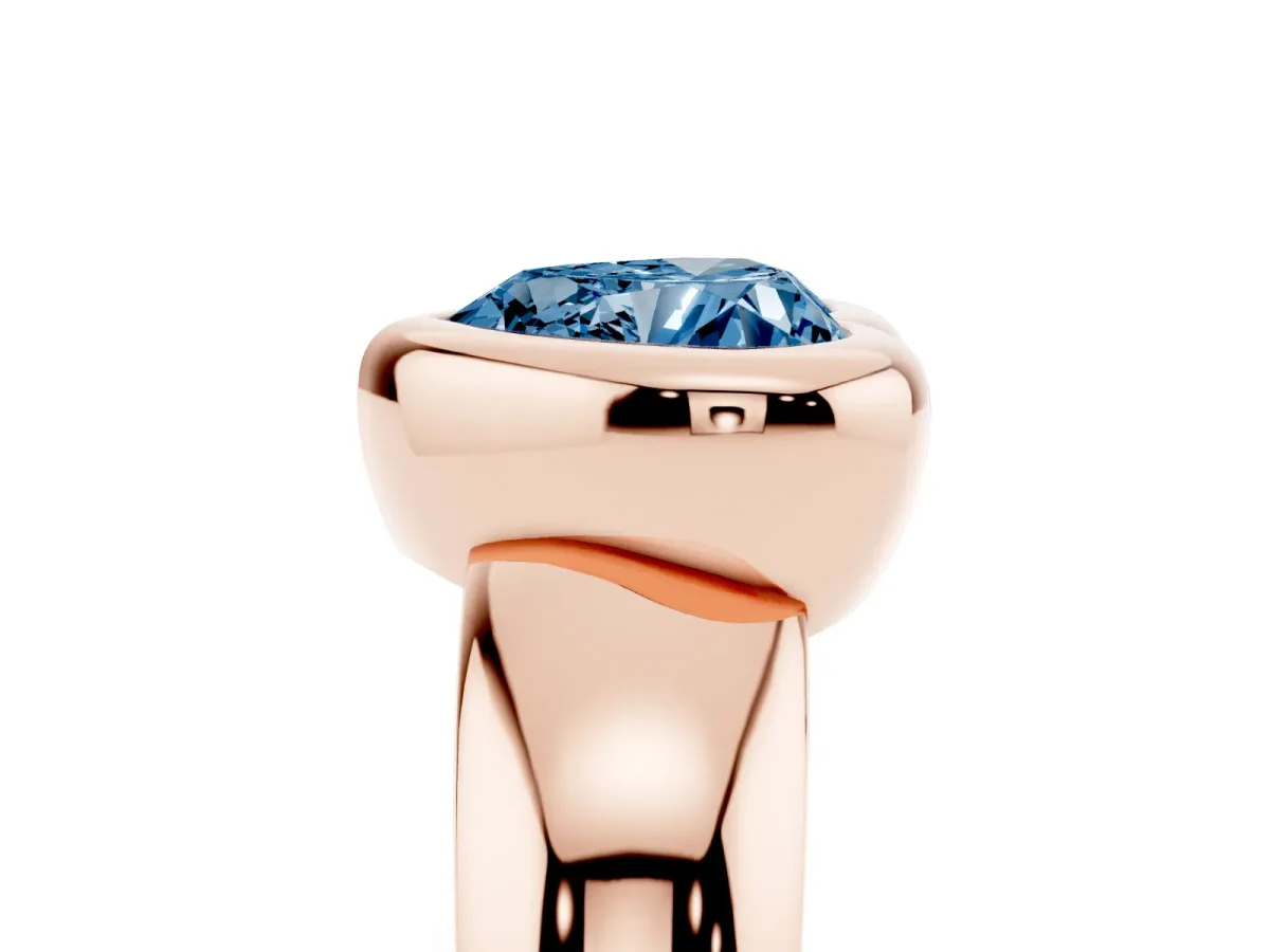 Fancy Blue Bezel Set Heart Cut Solitaire Ring with Wide Band Rose gold