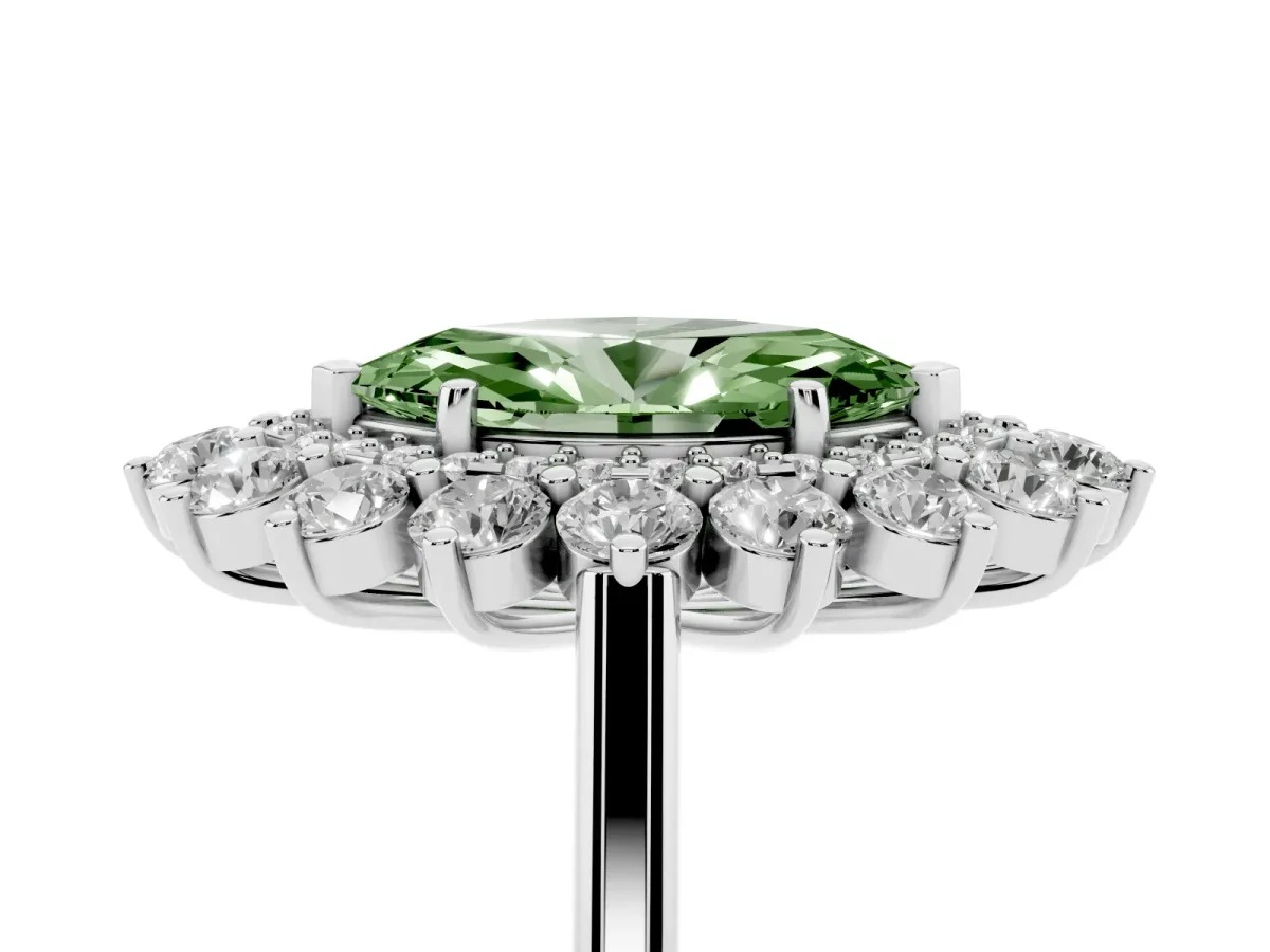 Fancy Green Marquise Cut Diamond Floral Double Halo Engagement Ring with Prong Setting Platinum