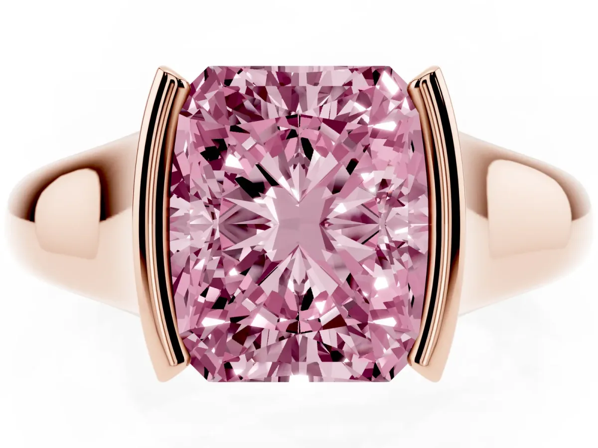 Fancy Pink Radiant Cut Solitaire Tension Set Diamond Ring with Split Shank Band Rose gold