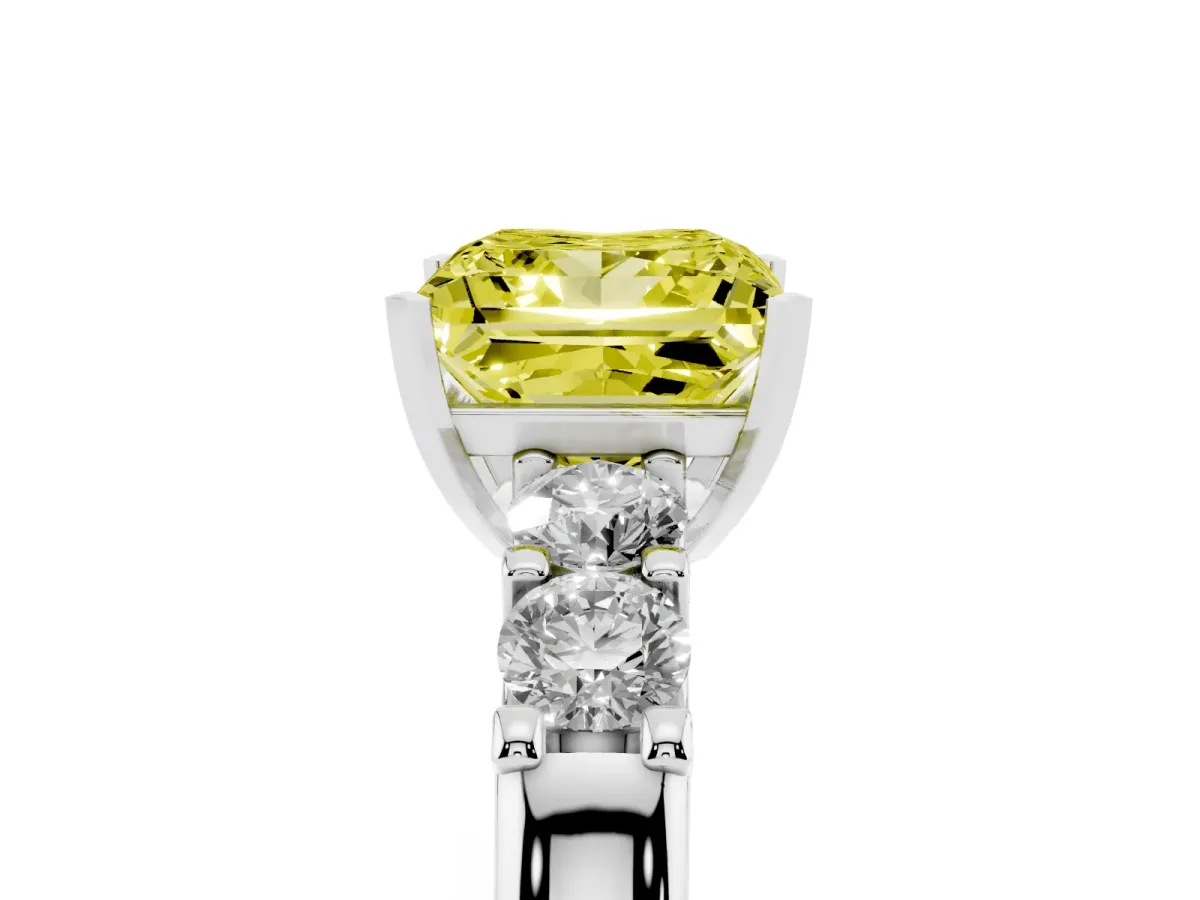 Fancy Yellow Princess Cut Brilliant Cut Diamond Five-Stone Prong Set Engagement Ring with Channel Band White gold