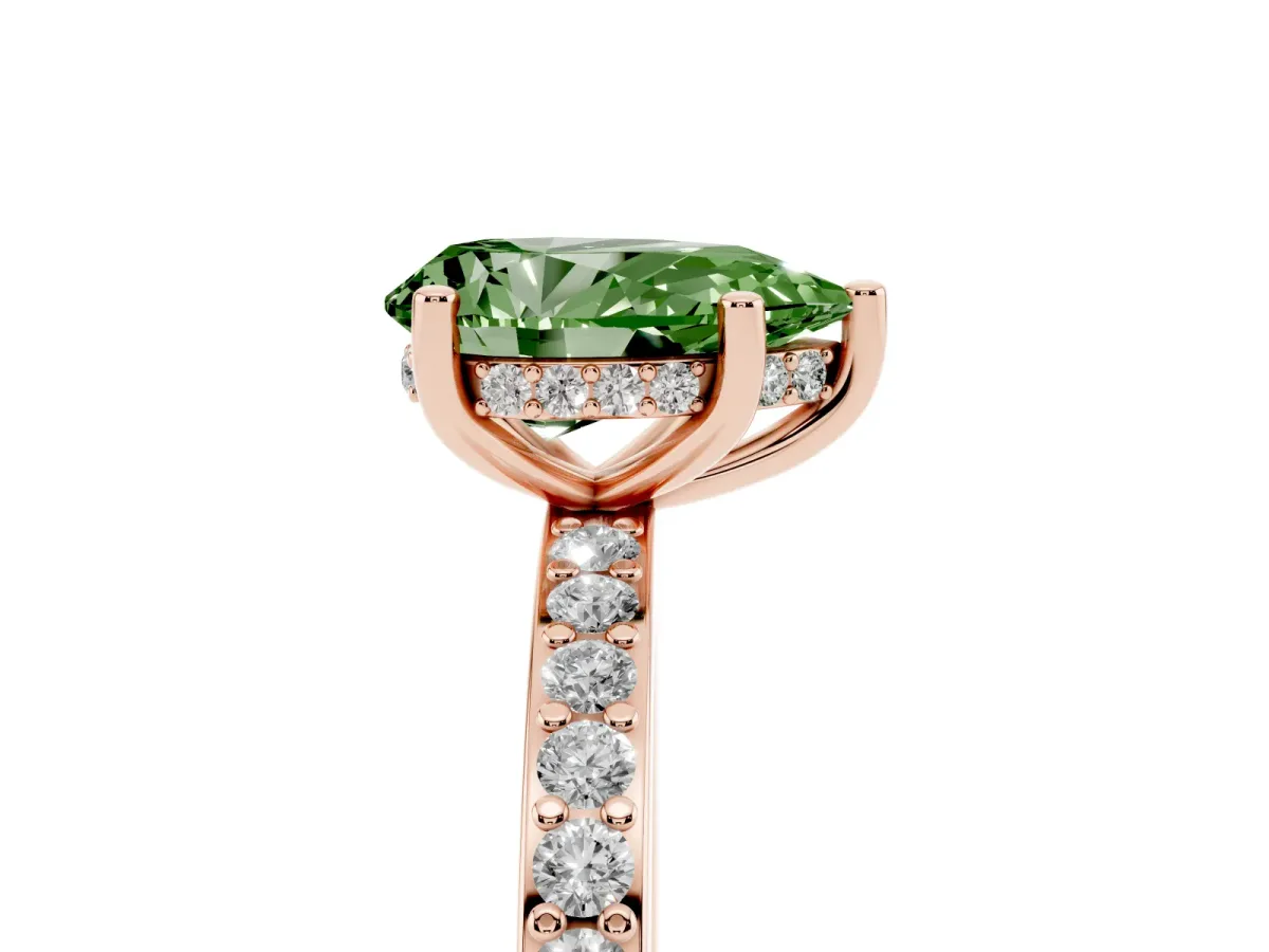 Fancy Green Pear Cut Cut Diamond Pavé Band Ring with Four-Prong Setting Rose gold