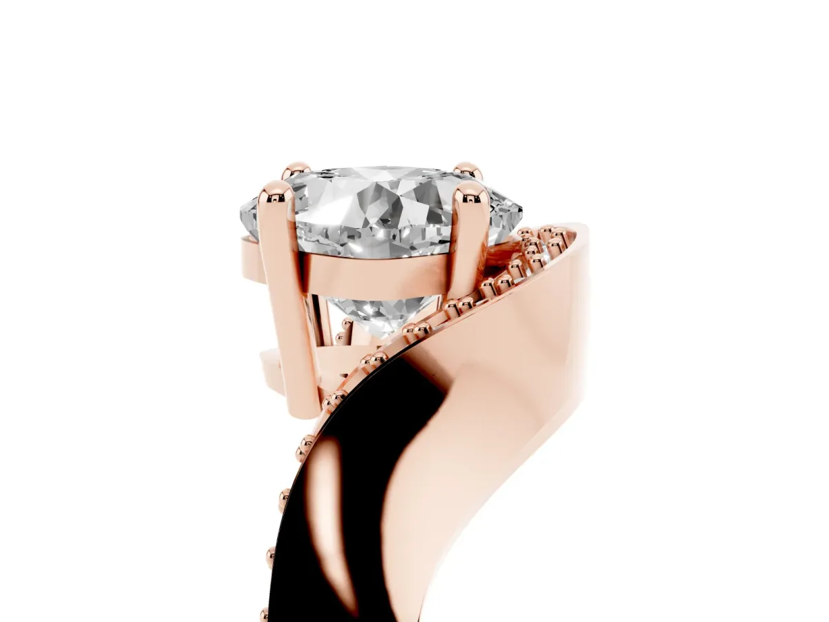 Cushion Cut Solitaire Diamond Engagement Ring with Pave Band and Four-Prong Setting Rose gold