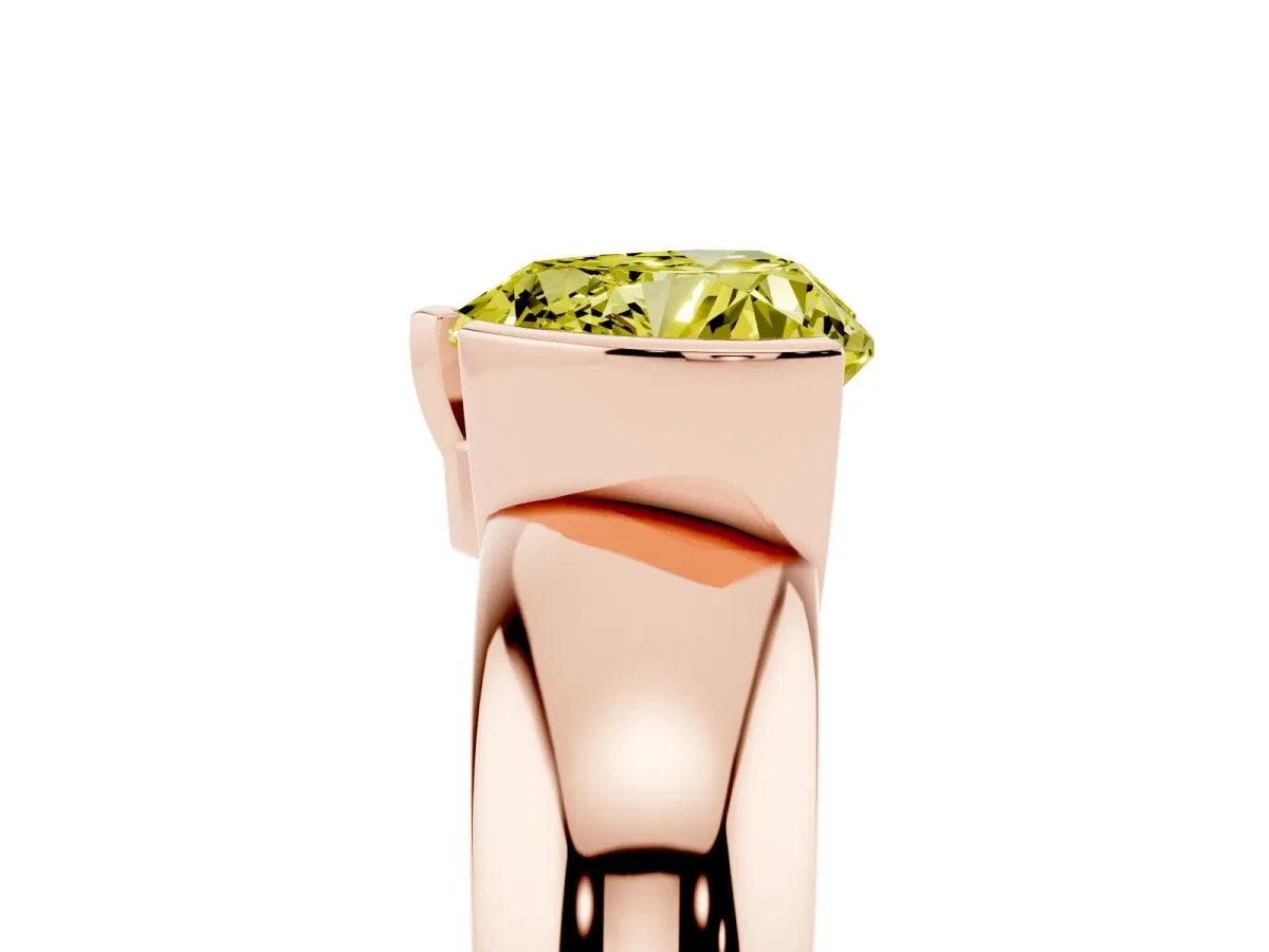 Fancy Yellow Heart Cut Solitaire Tension Set Diamond Ring with Wide Band Rose gold