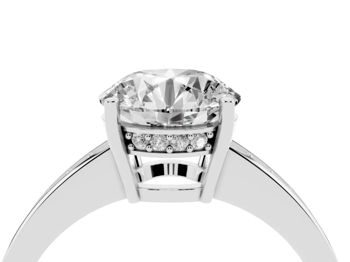 Round Cut Solitaire Pavé Band Prong Setting Ring Silver