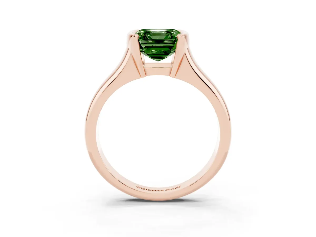 Fancy Green Asscher Cut Solitaire Tension Set Diamond Ring with Split Shank Band Rose gold
