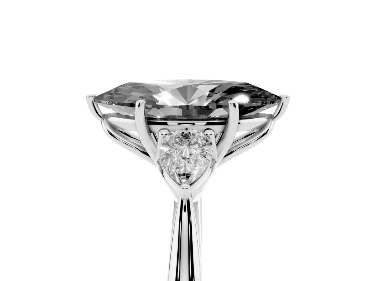 Fancy Black Three-Stone Marquise Cut Brilliant Diamond Solitaire Ring with Tapered Band and Four-Prong Setting Silver