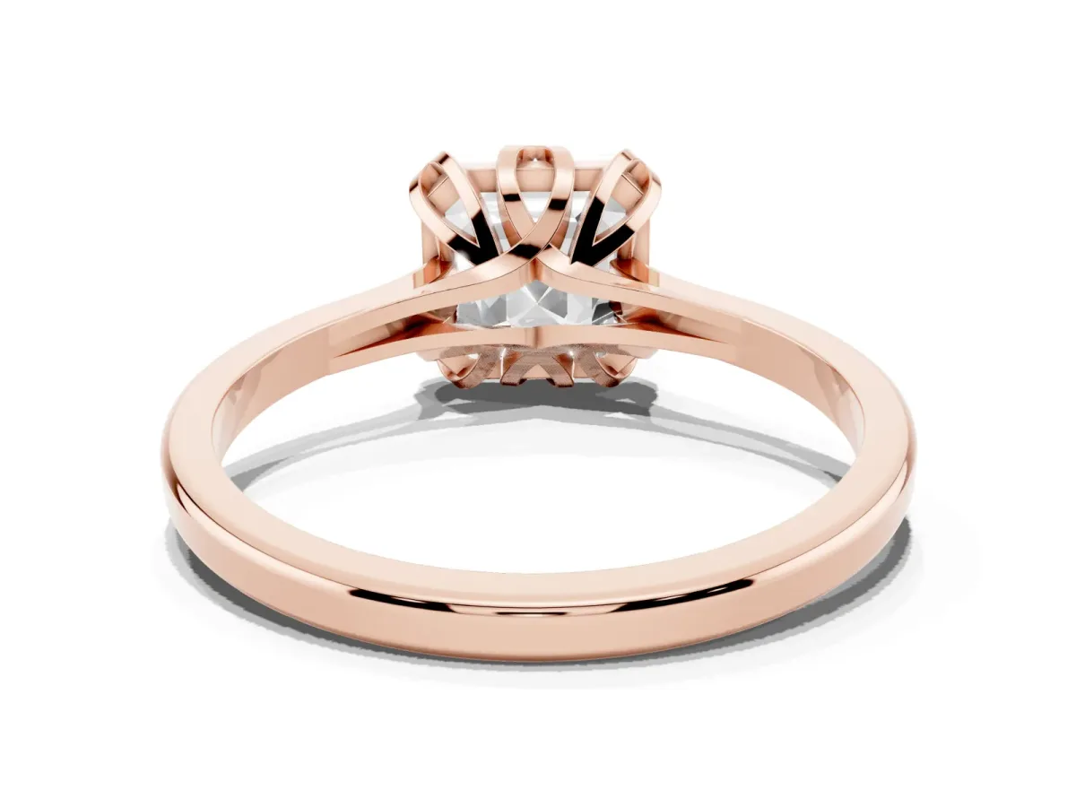 Asscher Cut Diamond Solitaire Ring with Flower Prong Setting and Classic Band Rose gold