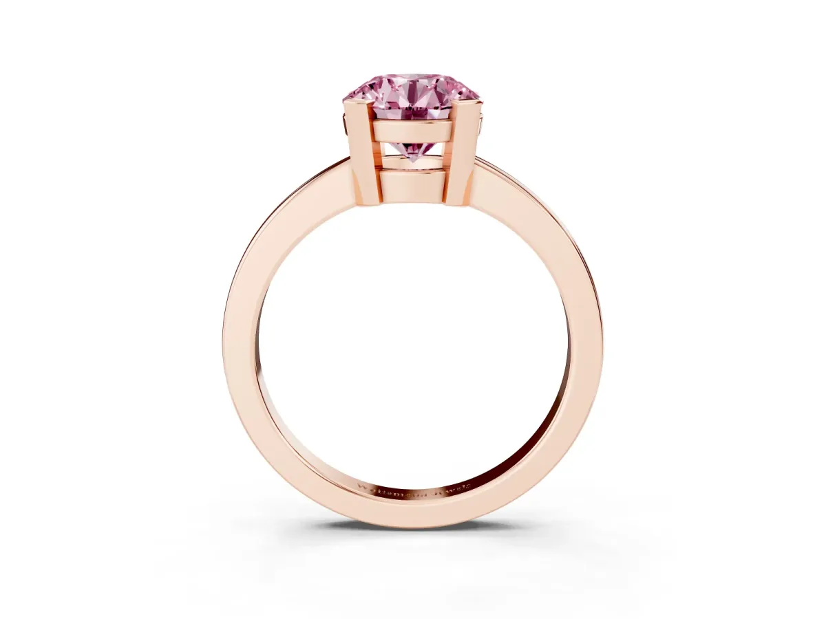 Fancy Pink Round Cut Cut Solitaire Ring with Four-Prong Setting and Classic Band Rose gold