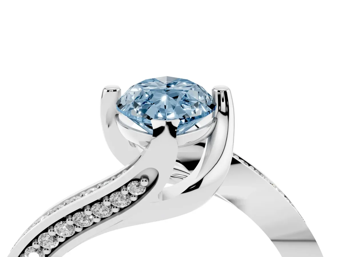 Fancy Blue Marquise Cut Solitaire Diamond Twist Band with Pavé Setting and Four-Prong Setting Silver