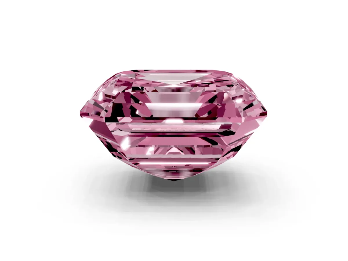 Fancy Pink Asscher Cut Halo Diamond Ring with Milgrain Edge and Round Prong Setting Rose gold
