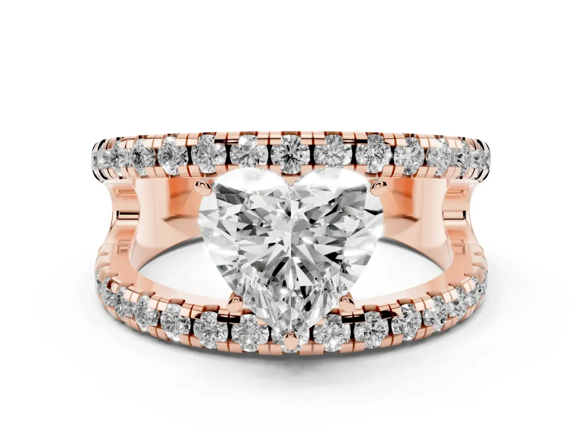 Heart Cut Solitaire Split Shank Pave Diamond Ring Rose gold