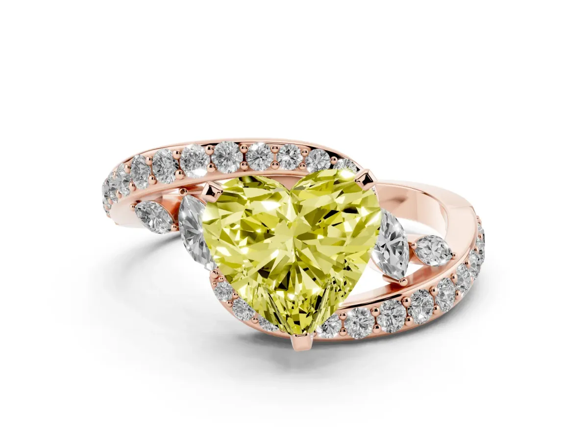 Fancy Yellow Heart Cut Solitaire with Pavé Twist Band and Four-Prong Setting Rose gold