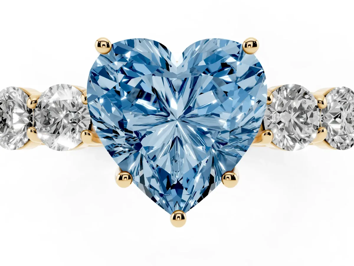 Fancy Blue Heart Cut Cut Diamond Five-Stone Prong Set White Gold Ring Yellow gold