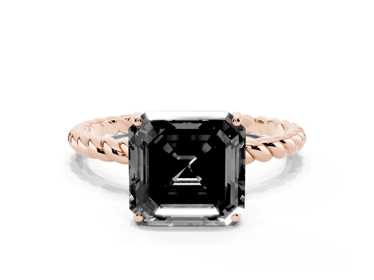 Fancy Black Asscher Cut Solitaire Twisted Band 4-Prong Ring Rose gold