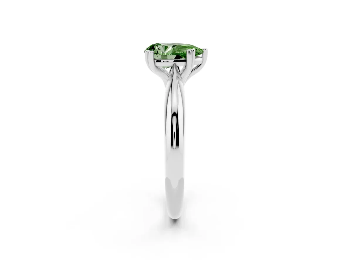 Fancy Green Pear Cut Cut Solitaire Engagement Ring with Tapered Band and Four-Prong Setting Platinum