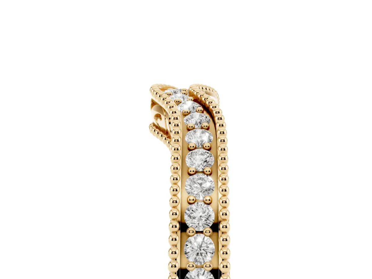 Pave Round Diamond Curved Milgrain Band Yellow gold