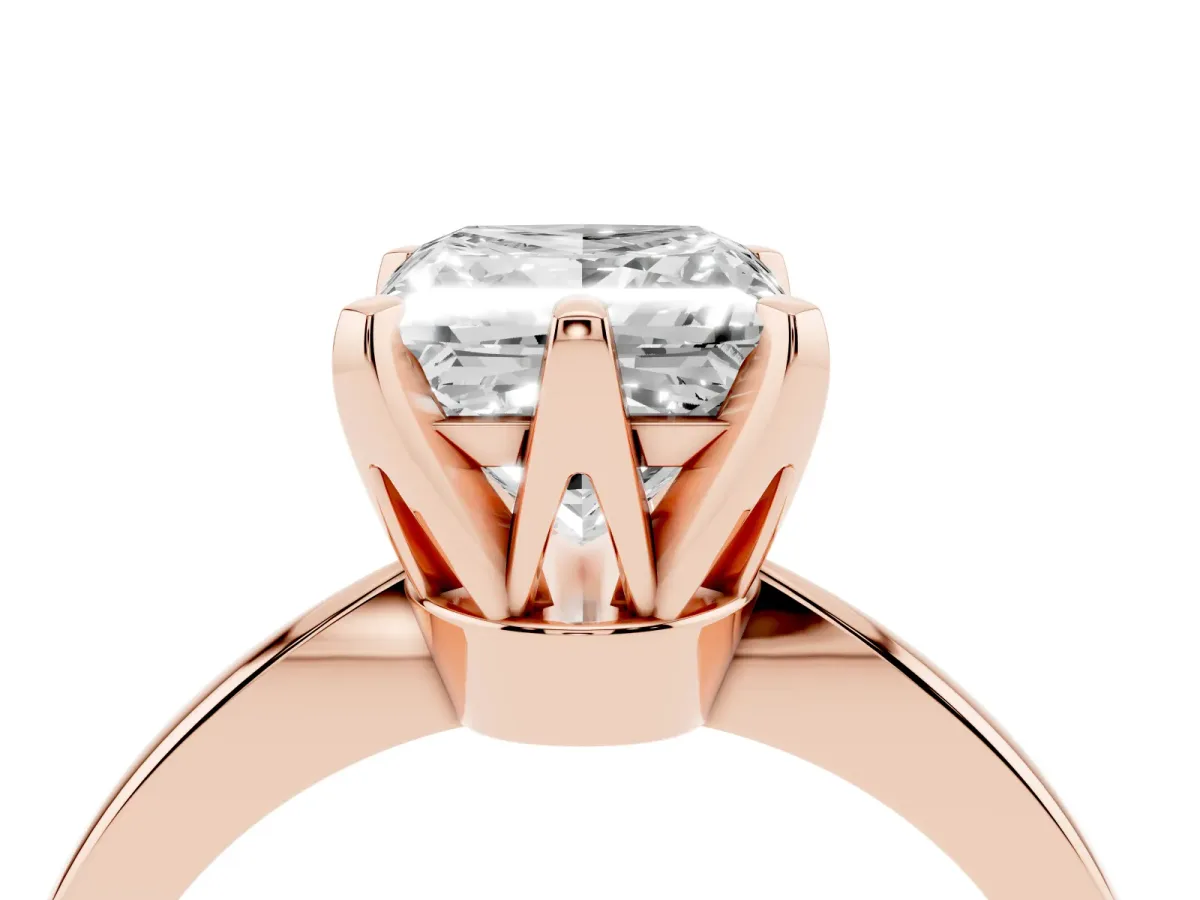 Princess Cut Solitaire Engagement Ring with Six-Prong Setting and Tapered Band Rose gold