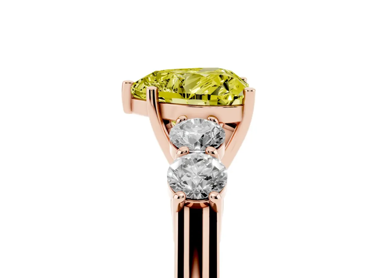 Fancy Yellow Heart Cut Cut Diamond Five-Stone Prong Set White Gold Ring Rose gold