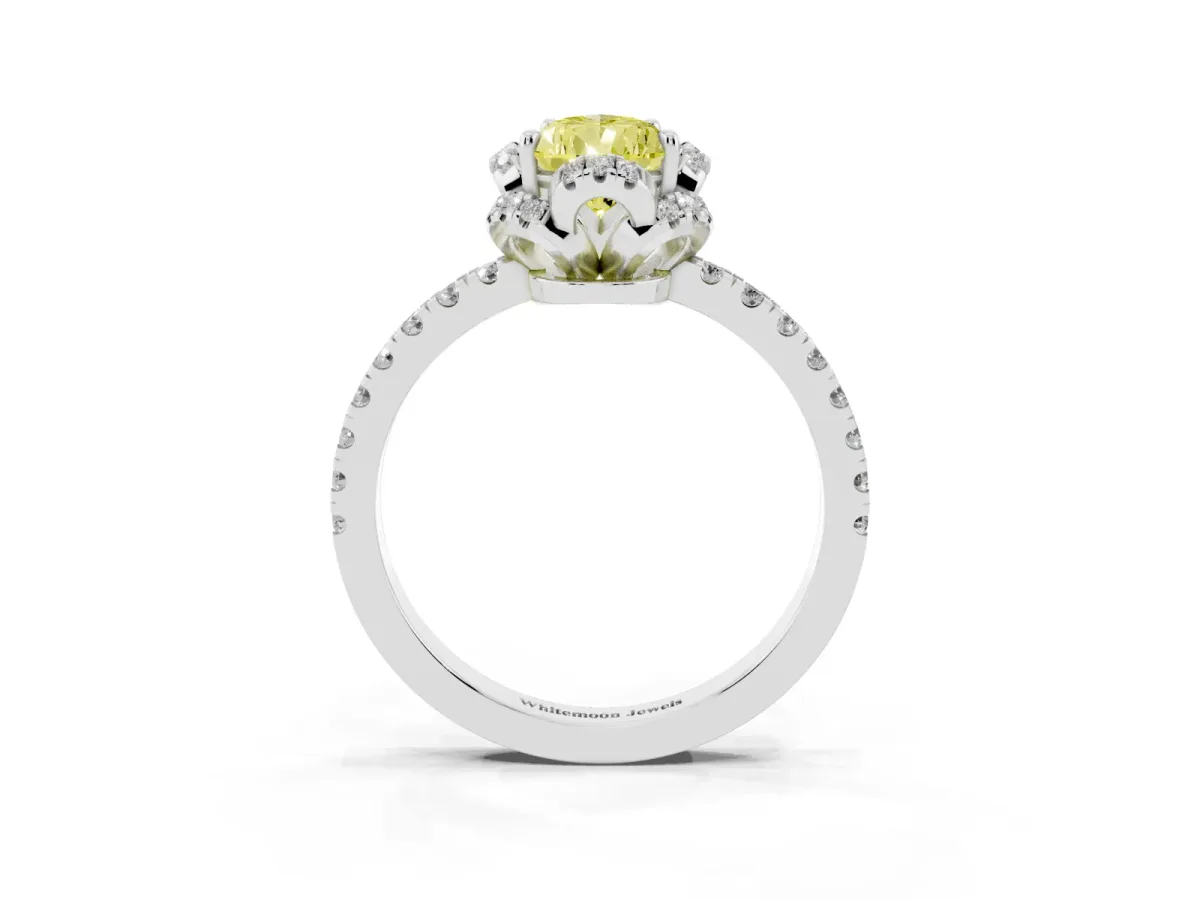 Fancy Yellow Pear Cut Diamond Halo Pave Band with Four-Prong Setting Silver
