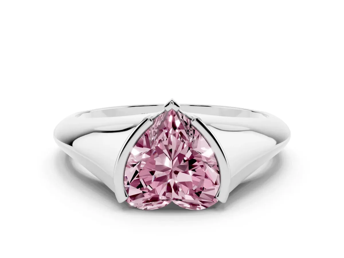 Fancy Pink Heart Cut Solitaire Tension Set Diamond Ring White gold
