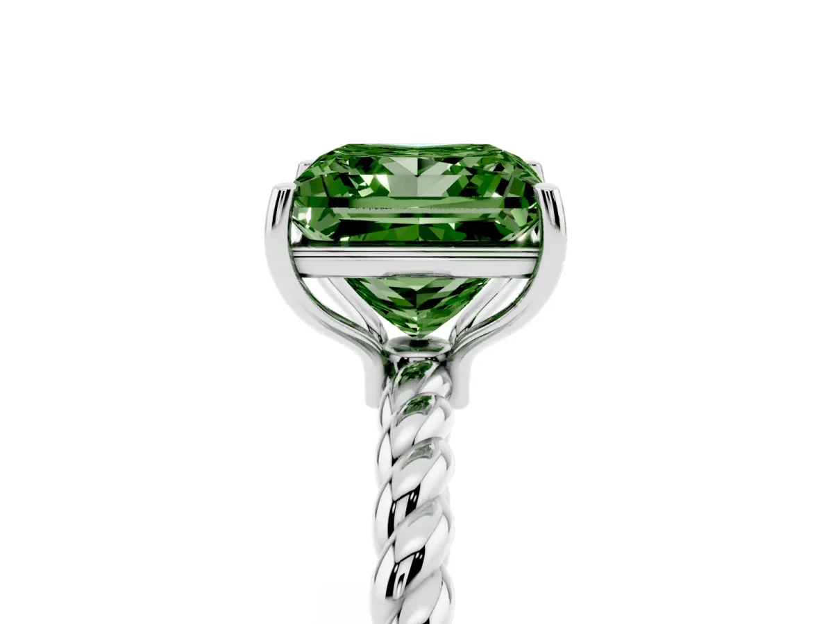 Fancy Green Princess Cut Solitaire Twisted Band 4-Prong Ring Platinum