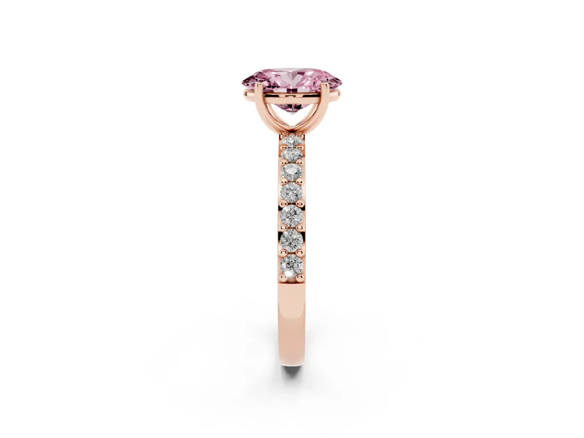 Fancy Pink Oval Cut Cut Diamond Solitaire with Pave Band and Four-Prong Setting Rose gold
