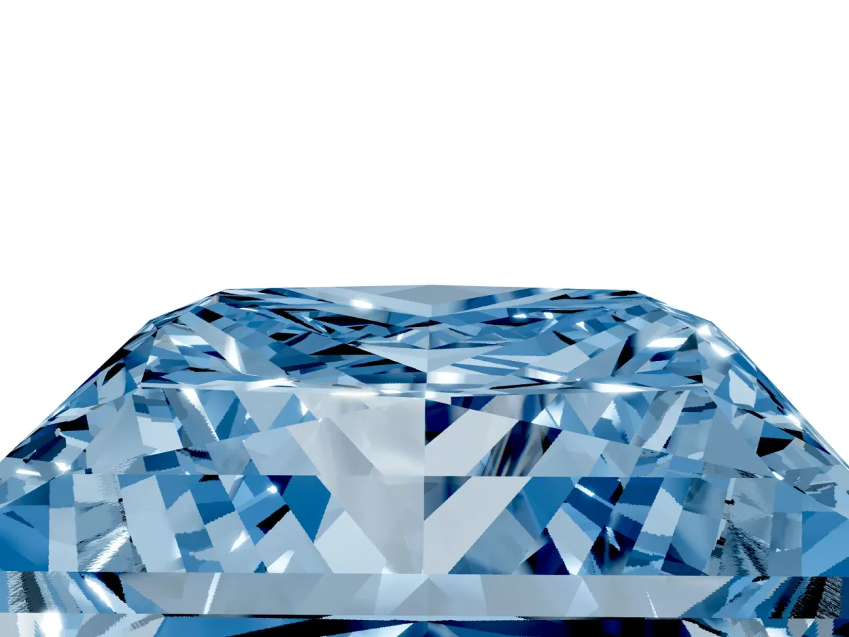Fancy Blue Princess Cut Halo Diamond Ring with Milgrain and Bezel Accents on a Split Shank Band Platinum