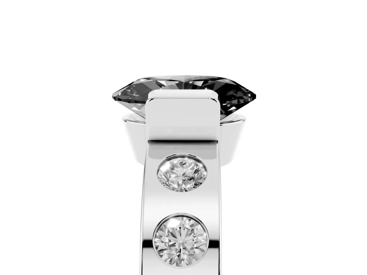 Fancy Black Oval Cut Brilliant Channel-Set Diamond Ring with Bezel Prong Setting Platinum