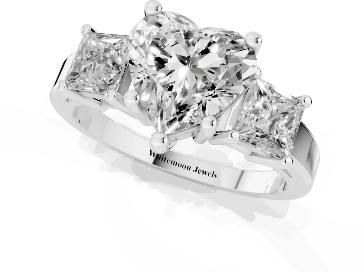 Three-Stone Heart Cut Cut Solitaire Ring with Prong Setting Silver