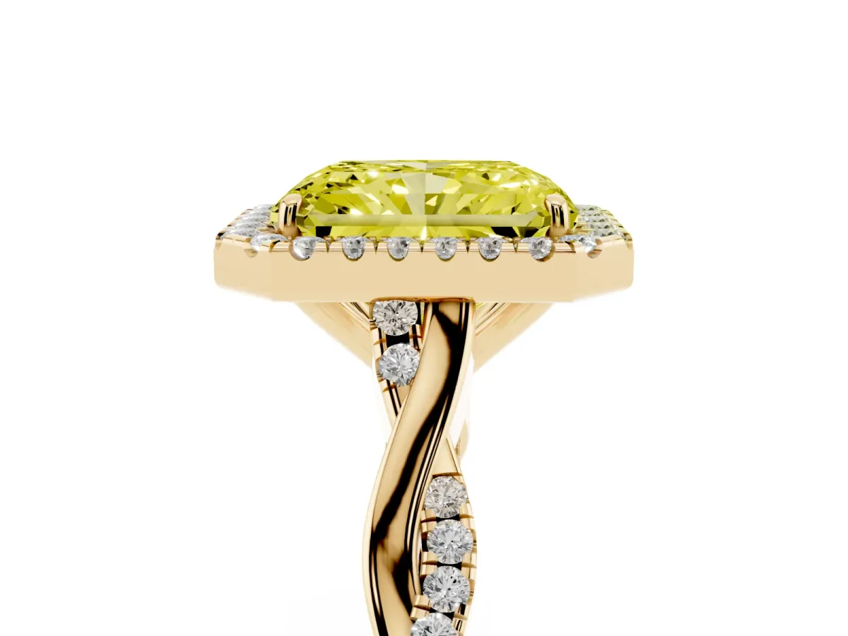 Fancy Yellow Radiant Cut Halo Twist Band Solitaire Ring Yellow gold