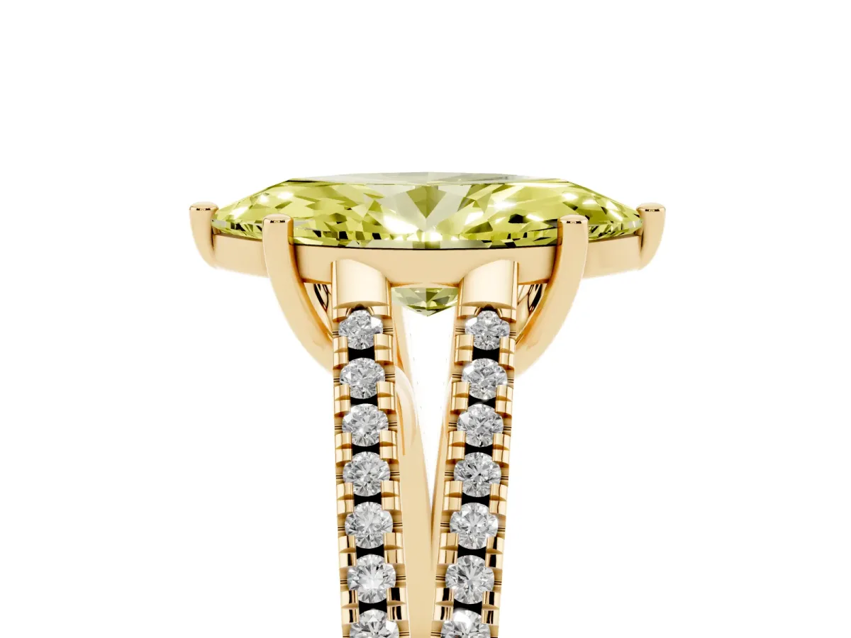 Fancy Yellow Marquise Cut Diamond Solitaire Engagement Ring with Split Shank Pavé Band Yellow gold