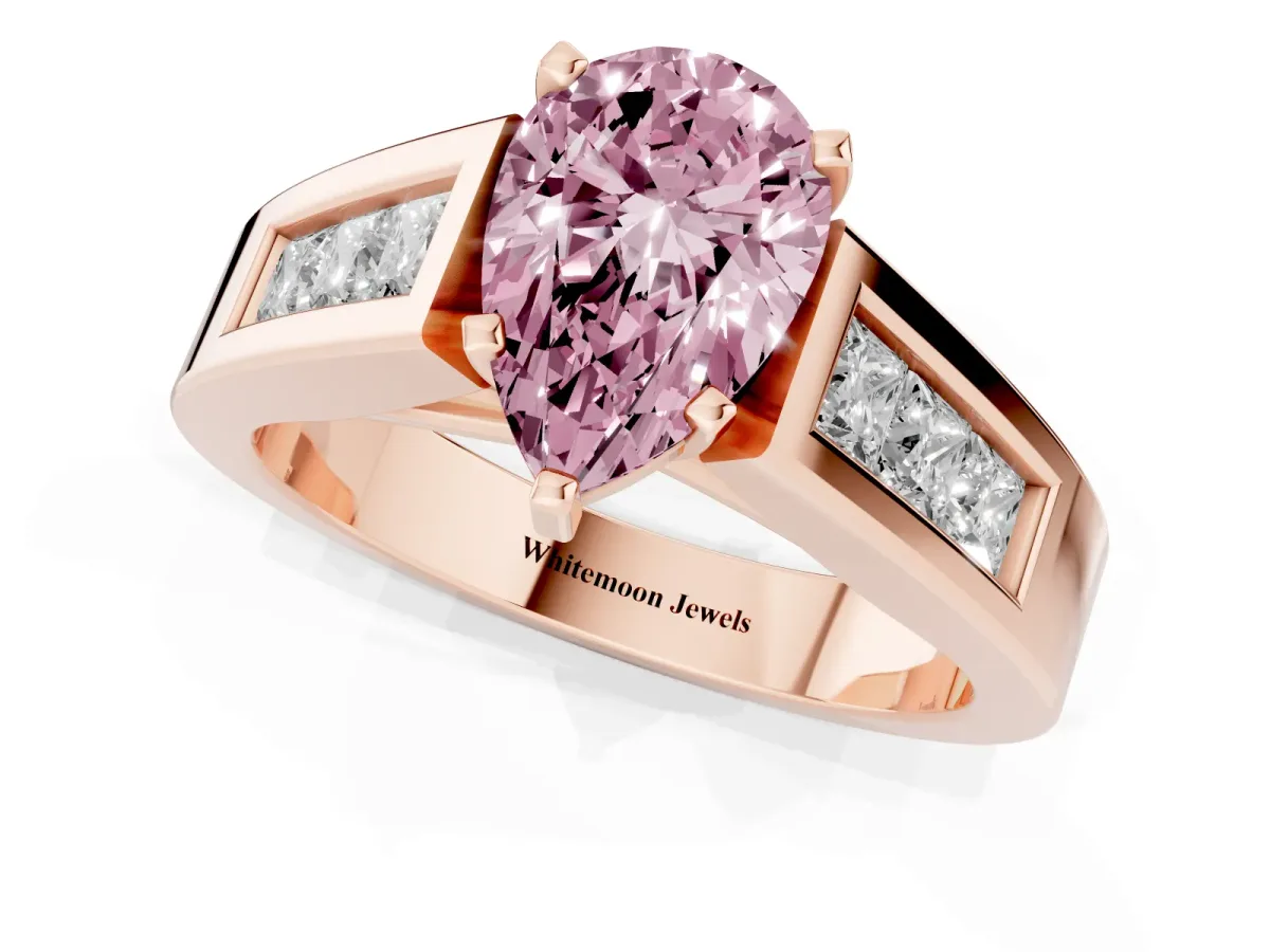 Fancy Pink Pear Cut Cut Channel Set Solitaire Ring with Four-Prong Setting Rose gold