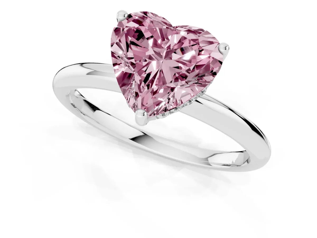 Fancy Pink Heart Cut Cut Solitaire Engagement Ring with Four-Prong Setting and Classic Band Silver