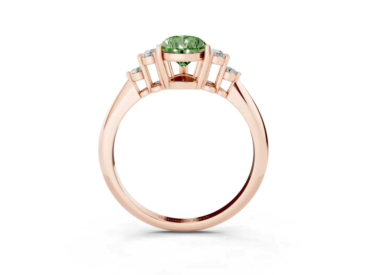 Fancy Green Pear Cut Cut Diamond Cluster Ring with Solitaire Band and Four-Prong Setting Rose gold