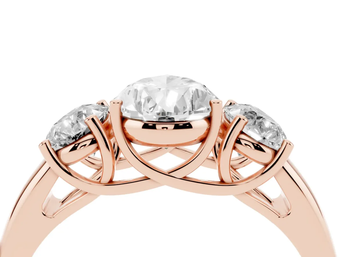 Three-Stone Pear Cut Diamond Engagement Ring with Prong Setting Rose gold