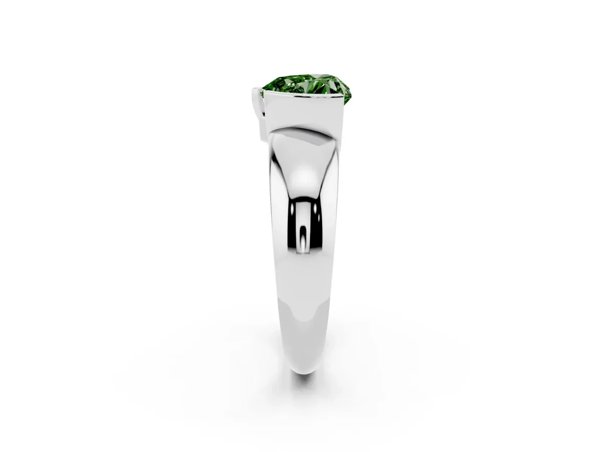 Fancy Green Heart Cut Solitaire Tension Set Diamond Ring with Wide Band White gold