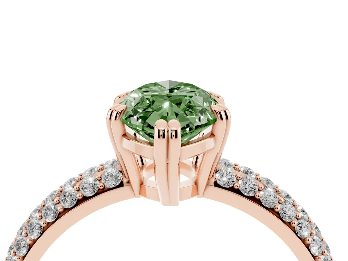 Fancy Green Marquise Cut Diamond Solitaire Ring with Multi-Row Round Pavé Band and Prong Setting Rose gold
