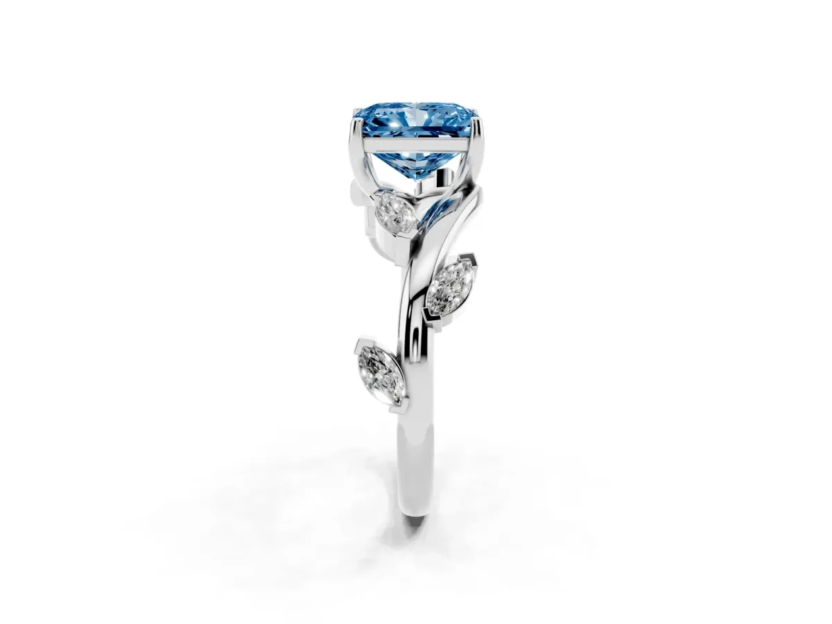Fancy Blue Radiant Cut Solitaire Twisted Band Marquise Accent Prong Setting Ring Platinum