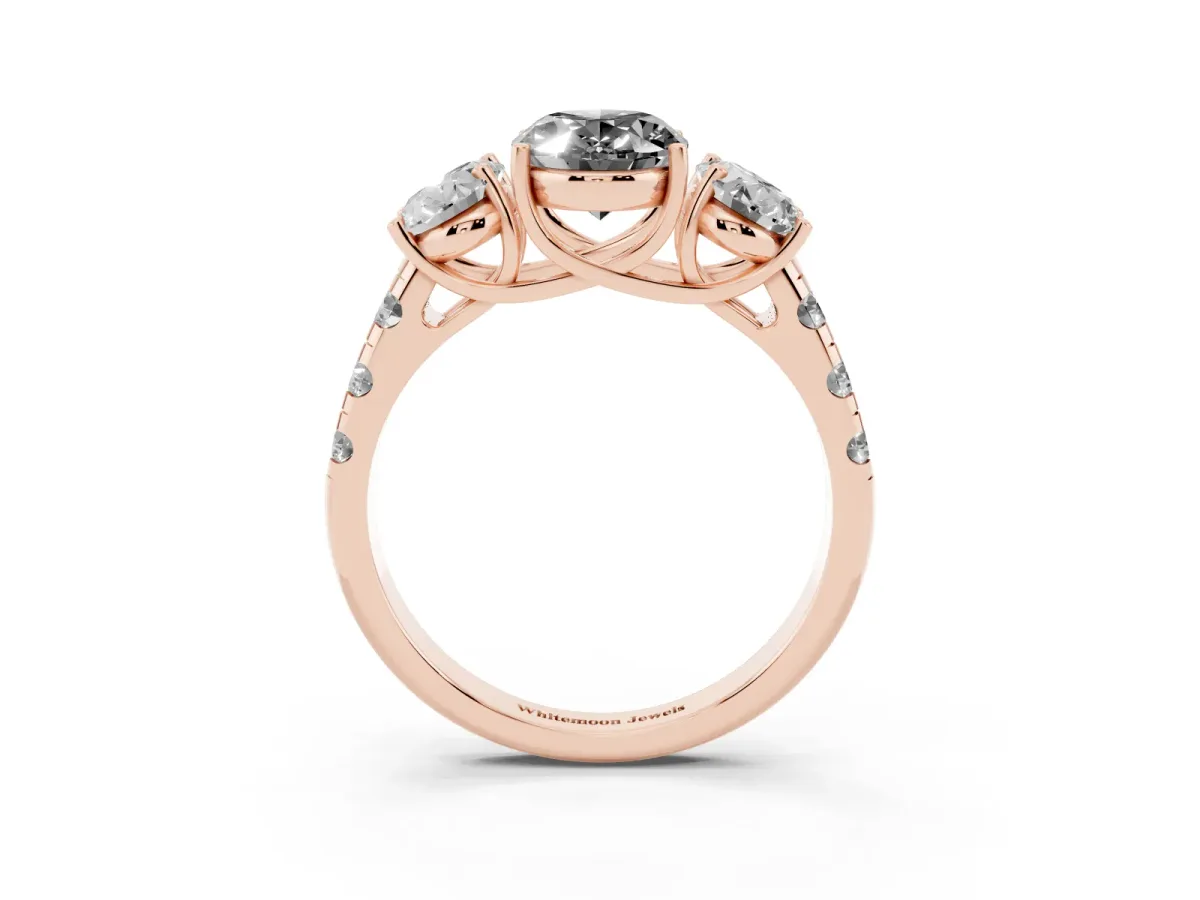 Fancy Black Three-Stone Oval Cut Diamond Pavé Band with Prong Setting Rose gold