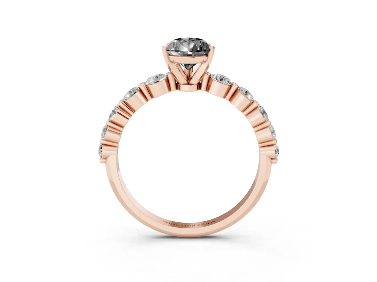 Fancy Black Pear Cut Solitaire Diamond Ring with Pave Band and Four-Prong Setting Rose gold