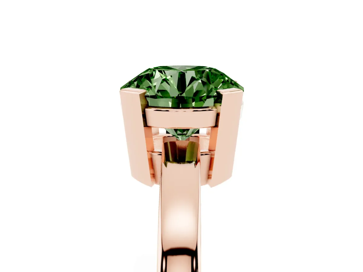 Fancy Green Round Cut Cut Solitaire Ring with Four-Prong Setting and Classic Band Rose gold