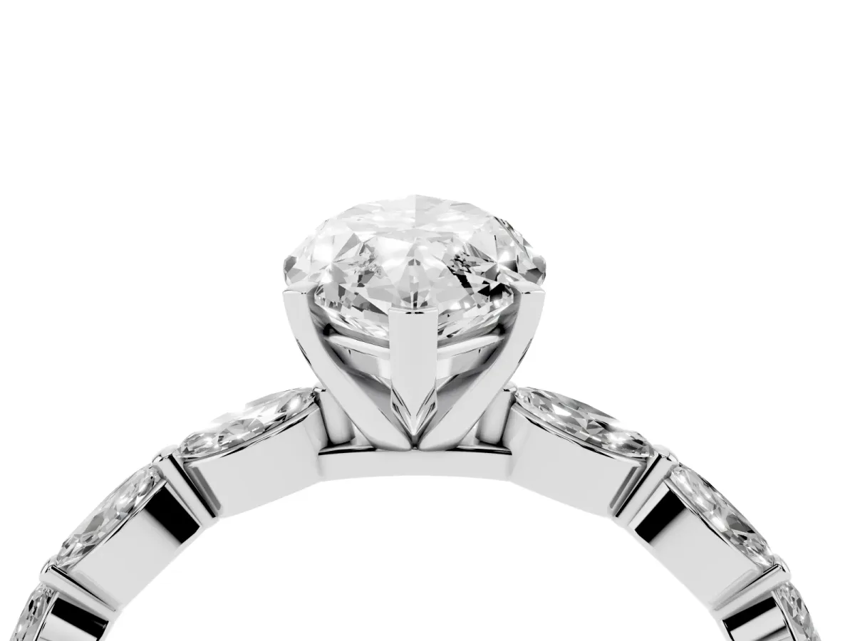 Marquise Cut Diamond Ring with Marquise Side Stones and Prong Setting Platinum
