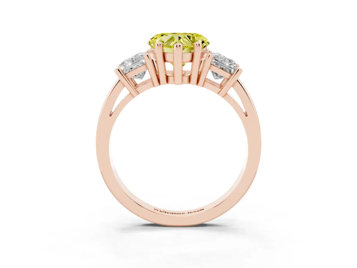 Fancy Yellow Three-Stone Heart Cut Cut Solitaire Ring with Prong Setting Rose gold