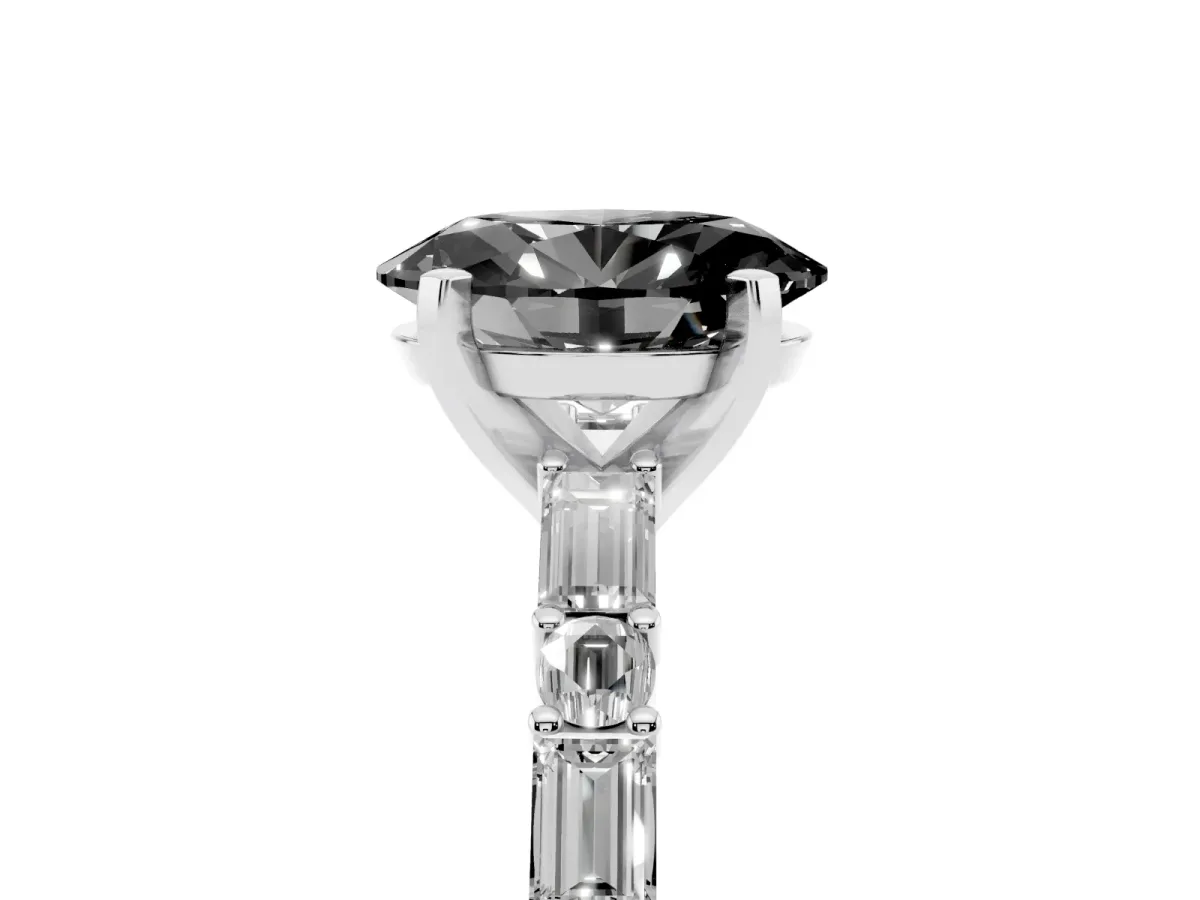 Fancy Black Oval Cut Diamond Solitaire with Side Baguettes and Channel Set Band Platinum
