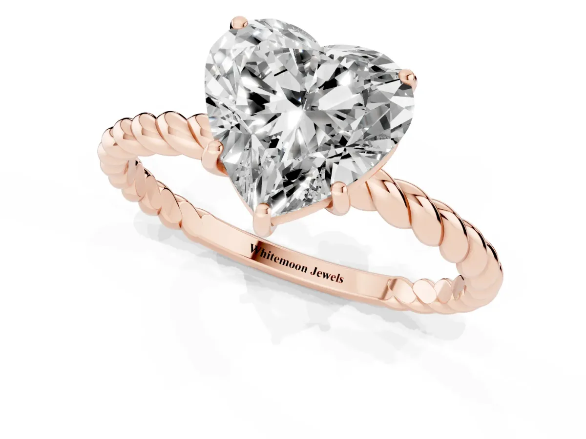 Heart Cut Solitaire Twist Band Ring with Four-Prong Setting Rose gold