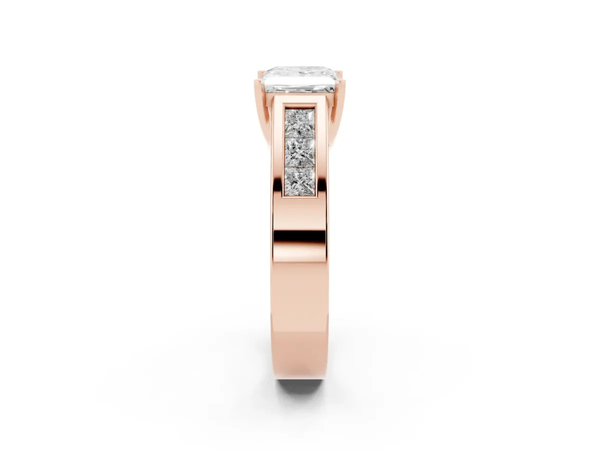 Princess Cut Cut Channel Set Solitaire Ring with Four-Prong Setting Rose gold