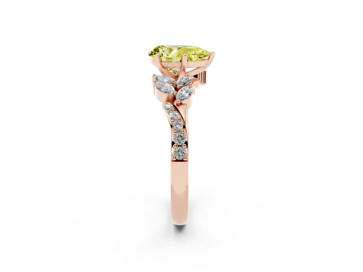 Fancy Yellow Pear Cut Solitaire Marquise Twist Band with Six-Prong Setting Rose gold
