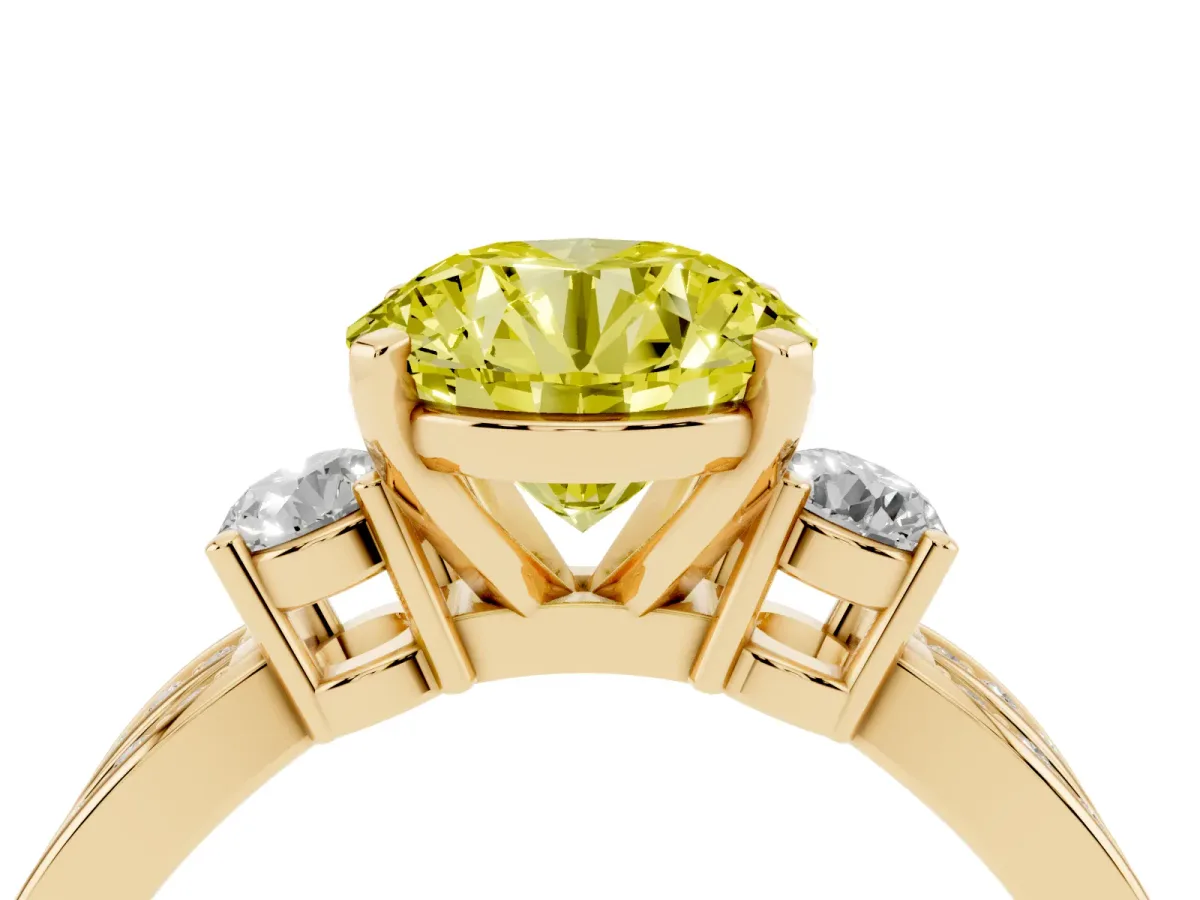 Fancy Yellow Three-Stone Round Cut Cut Diamond Twist Band with Prong Setting Yellow gold